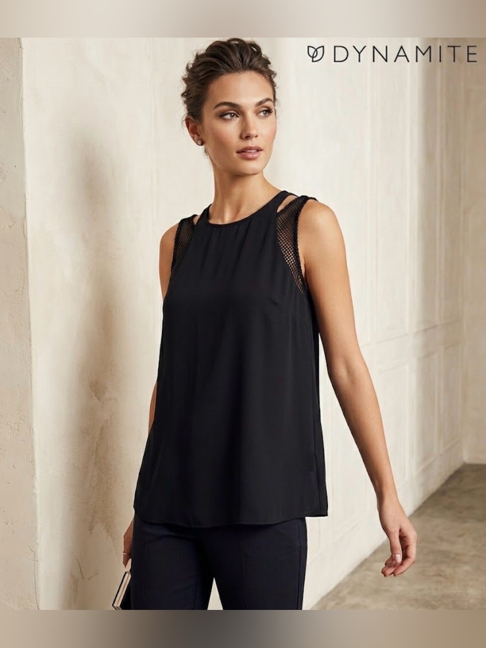 Dynamite Black Sleeveless Blouse with Mesh Detail